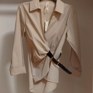 Anthropologie Cream Blouse with Black Accents